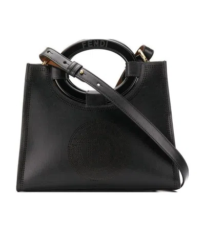 Fendi Logo Perforated Tote In Black