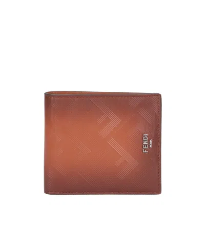 Fendi Logo-plaque Bi-fold Wallet In Brown
