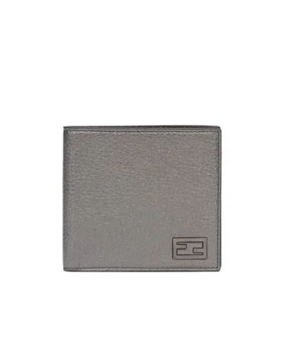 Fendi Logo-plaque Bi-fold Wallet In Gray