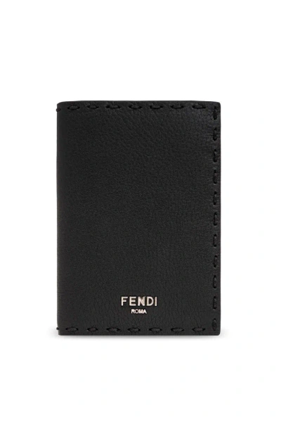 Fendi Logo Plaque Bifold Card Holder In Black