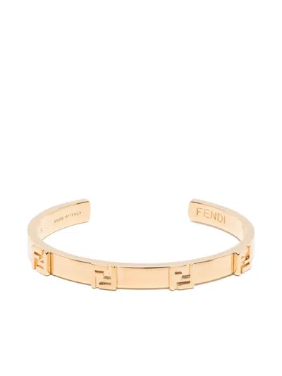 Fendi Logo-plaque Bracelet In Gold