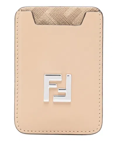 Fendi Logo-plaque Card Holder In Neutral