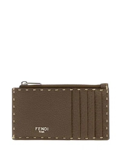 Fendi Logo-plaque Cardholder In Brown