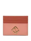 Fendi Pink And Sienna Brown Flat Leather Card Holder In Multi