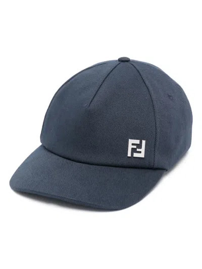Fendi Logo-plaque Cotton Baseball Cap In Blue
