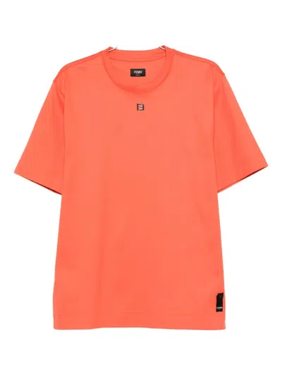 Fendi Logo-plaque Cotton T-shirt In Orange