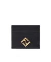 Fendi Black Leather Flat Card Holder In Black