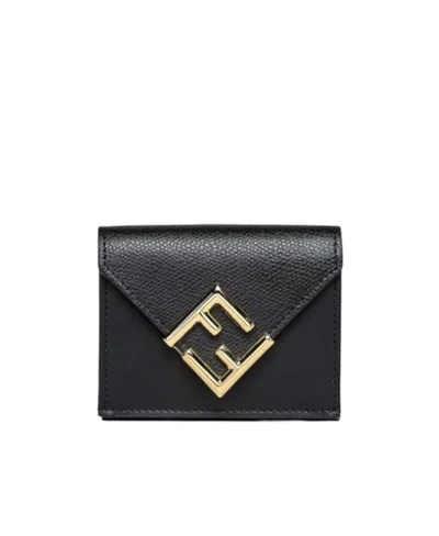 Fendi Logo Plaque Folded Wallet In Black