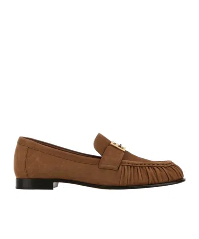 Fendi Logo Plaque Gathered Slip-on Loafers In Brown