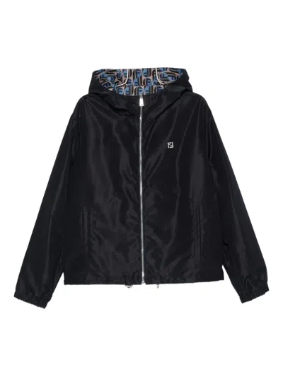 Fendi Logo-plaque Hooded Jacket In Blue