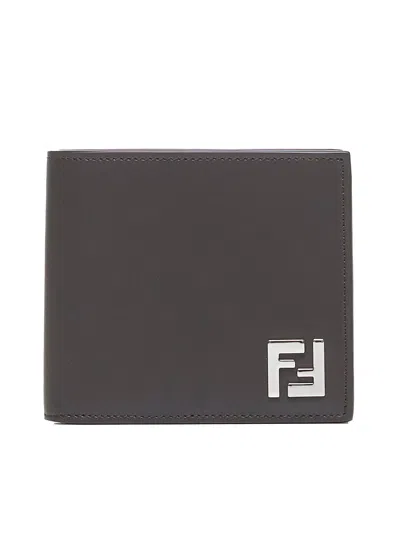 Fendi Logo-plaque Leather Bifold Wallet In Gray