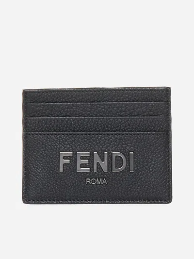 FENDI LOGO-PLAQUE LEATHER CARD HOLDER