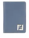 Fendi Brown Leather And Black Ff Canvas Card Holder In Blue