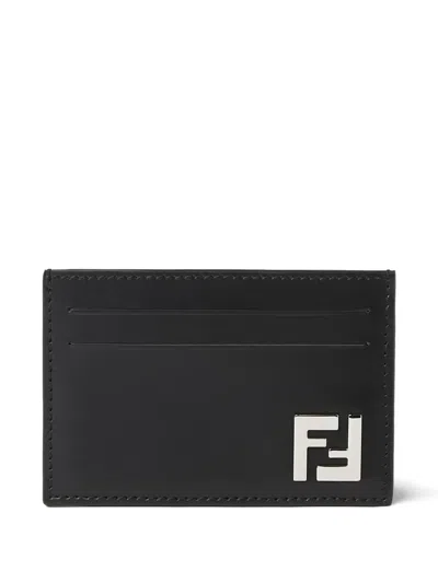 Fendi Logo-plaque Leather Cardholder In Black