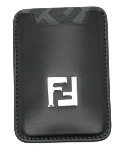 Fendi Logo-plaque Leather Cardholder In Brown