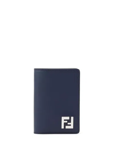 Fendi Logo-plaque Leather Cardholder In Blue