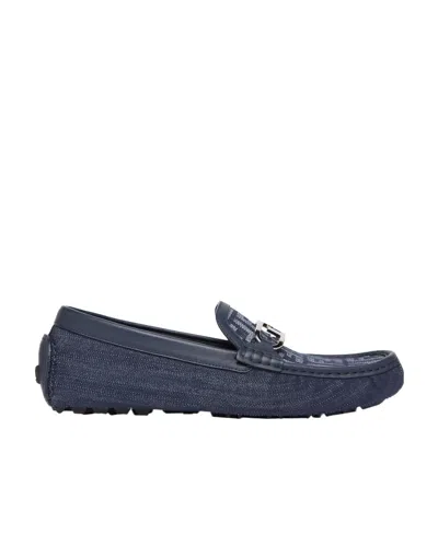 Fendi Logo-plaque Leather Loafers In Blue