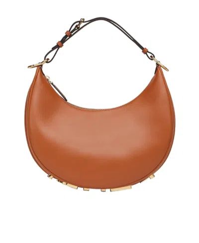 Fendi Logo-plaque Leather Shoulder Bag In Brown