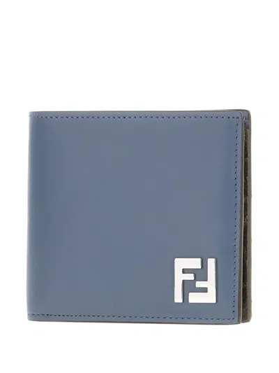 Fendi Logo-plaque Leather Wallet In Blue