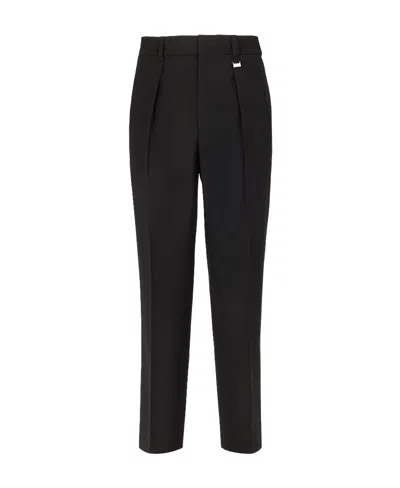 Fendi Logo-plaque Pleated Straight-leg Trousers In Black