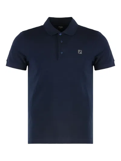 Fendi Logo-plaque Polo Shirt In Blue