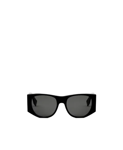 Fendi Logo-plaque Round-frame Sunglasses In Black