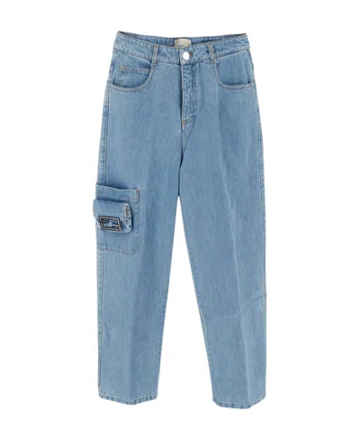 Fendi Logo-plaque Straight-leg Jeans In Blue