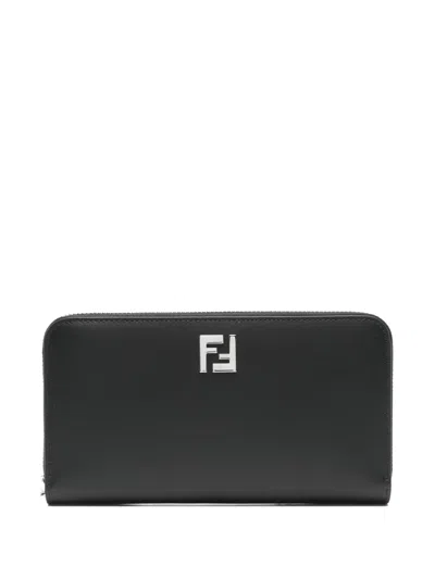 Fendi Logo-plaque Zip-around Wallet In Black