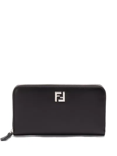 Fendi Logo-plaque Zip-around Wallet In Black