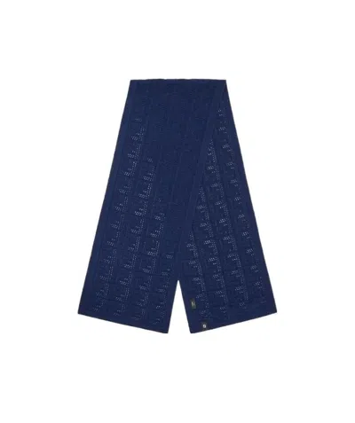 Fendi Logo Pointelle-knit Scarf In Blue