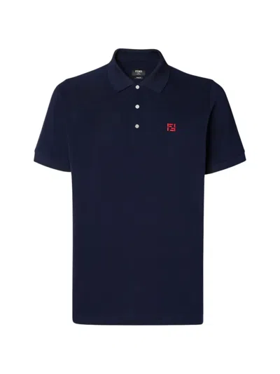 Fendi Embroidered Ff Selleria Polo T-shirt In Navy