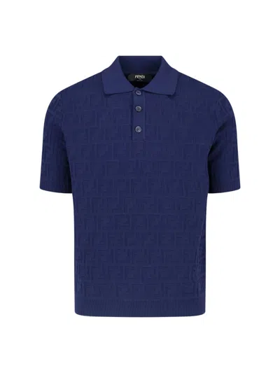 Fendi Logo Polo Shirt In Blue