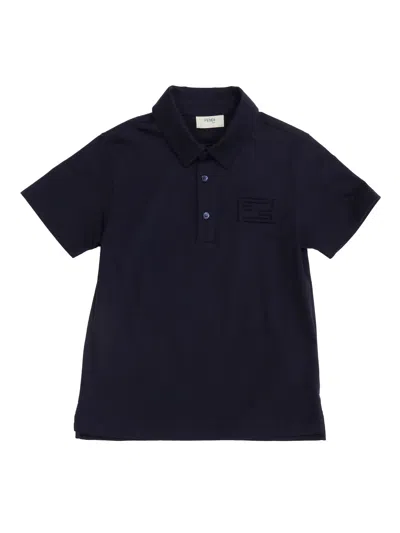 Fendi Kids' Little Boy's & Boy's Embossed Logo Cotton Polo Shirt In Midnight