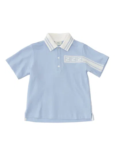 Fendi Kids' Logo Polo Shirt In Light Blue