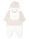 Fendi Beige Babygrow Set For Babykids With Emblem In Neutrals