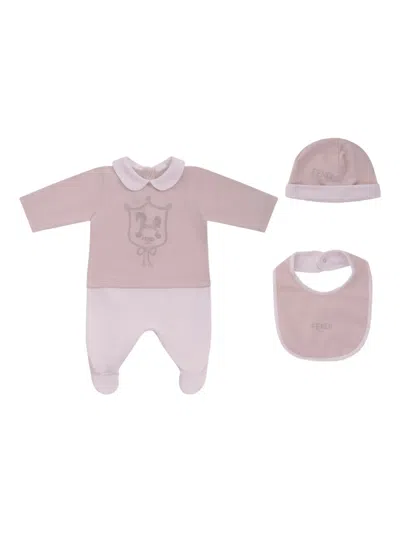 Fendi Logo-print Babygrow Set In Pink