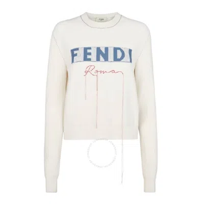 Fendi Ivory Stretch Cashmere Blend Sweater In Neutral