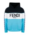 Fendi Logo-print Monogram-band Hoodie In Blue