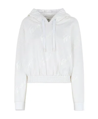 Fendi Logo-print Cotton Hoodie In White