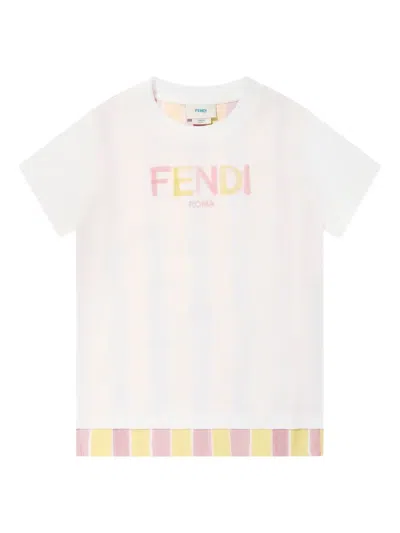 Fendi Kids' Logo-print Cotton T-shirt In White