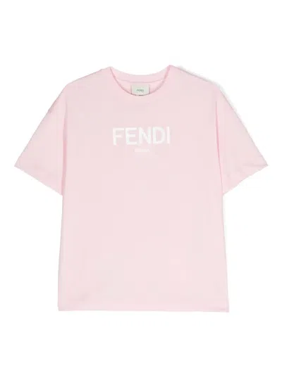 Fendi Pink T-shirt For Kids With Logo