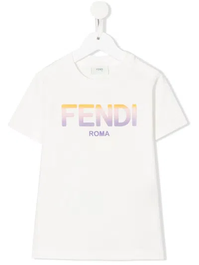 Fendi Kids' Logo-print Cotton T-shirt In White