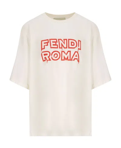 Fendi Logo-print Cotton T-shirt In Panna