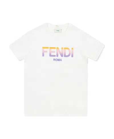 Fendi Kids' Logo-print Cotton T-shirt In White