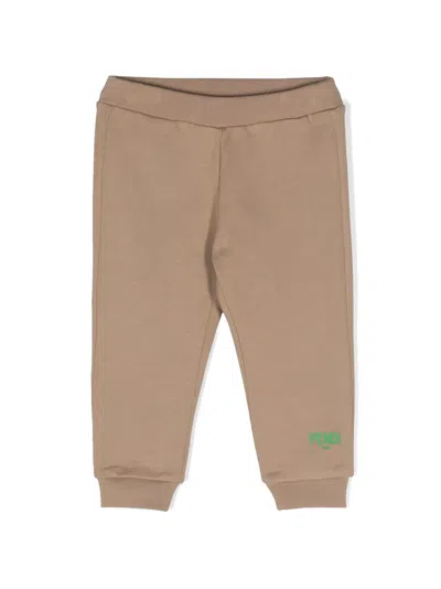 Fendi Babies' Logo-print Cotton Track Pants In Neutrals