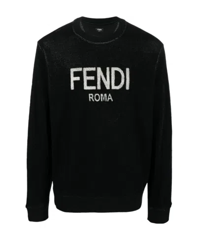 Fendi Logo-print Fleece Sweatshirt In Black