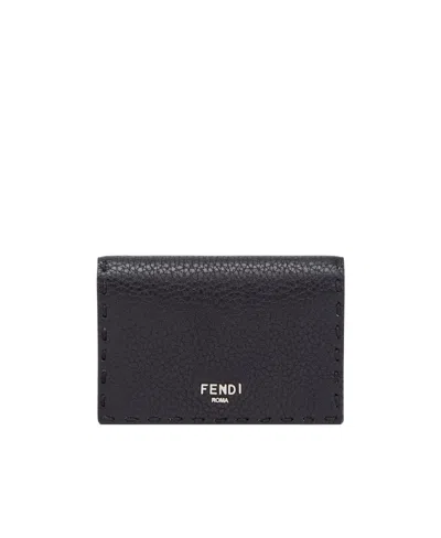 Fendi Logo-print Grained-leather Wallet In Black