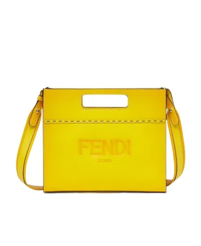 Fendi Logo-print Leather Bag In Yellow