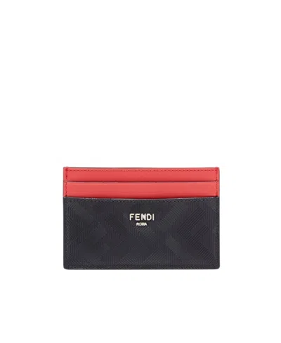 Fendi Logo-print Leather Card Holder In Black