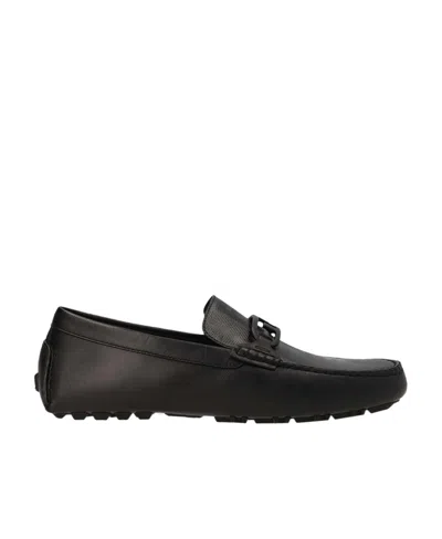 Fendi Logo-print Leather Loafers In Black